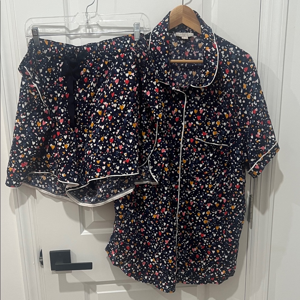 LOFT Multicolor Heart Print Pajama Set Women's‎ Size 20/22